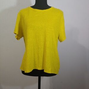 Eileen Fisher Bright Yellow Organic Linen Boxy Short Sleeve Tee